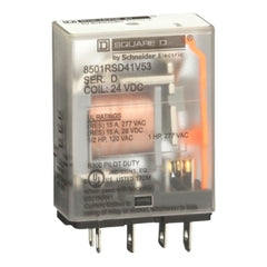 Schneider Electric (Square D) 8501RSD41V53 Plug in relay, Type R, miniature, 1HP at 277VAC, 15A resistive at 120VAC, 5 blade, SPDT, 1NO, 1NC, 24VDC coil  | Midwest Supply Us