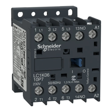 Schneider Electric (Square D) LC1K0610F7 TeSys K Contactor, 3-Poles (3 NO), 1 NO Aux. Contact, 6A, 110V AC Coil, Non-Reversing  | Midwest Supply Us