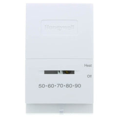 Resideo T827K1009 VERTICAL HEAT ONLY 12 VDC OR 750MV MECHANICAL THERMOSTAT. TERMINALS: R, W. SCALE: 50-90F. SYSTEM SWITCH: HEAT/OFF. NO FAN SWITCH  | Midwest Supply Us