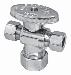 Everflow 86312PR-NL 1/2" SWT X 3/8" COMP X 3/8" COMP Quarter Turn Dual Outlet Supply Stop Lead Free  | Midwest Supply Us